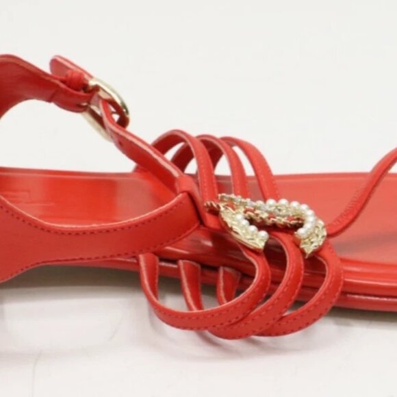 Chanel Lambskin Pearl Crystal CC Thong Sandals Red Size 40/US 10 - Picture 9 of 16